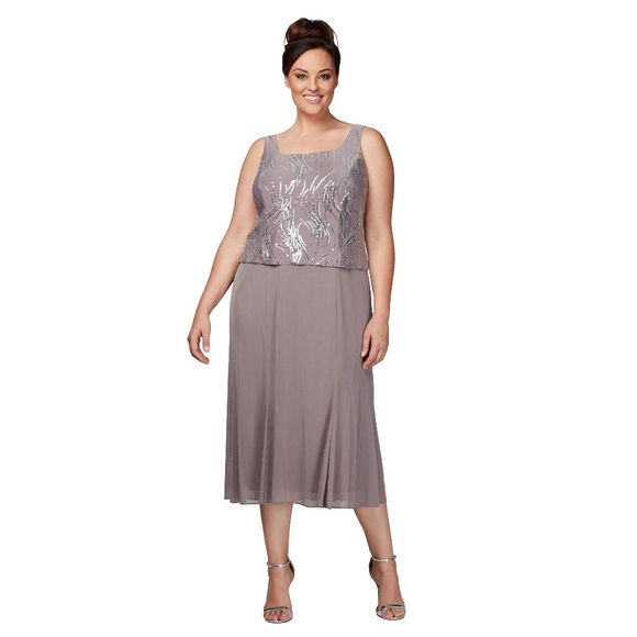 NWT Alex Evenings Women's Pewter/Frost Tea Length Jacket Dress - size 20W - Picture 7 of 10